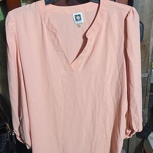 Anne Klein Light Coral V-Neck Blouse